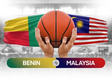 Benin Malezya 'ya karşı milli basketbol takımları basketbol topu yarışma kupası konsepti imajı