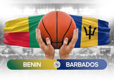 Benin Barbados 'a karşı milli basketbol takımları basketbol topu yarışma kupası konsepti imajı