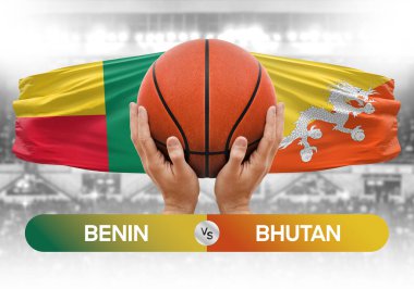 Benin, Butan Millî Basketbol Takımı 'na karşı basketbol topu yarışma kupası konsepti