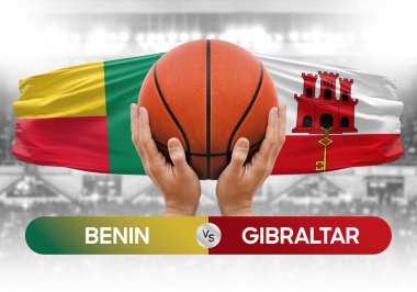 Benin, Gibraltar 'a karşı milli basketbol takımları basketbol topu yarışma kupası konsepti imajı