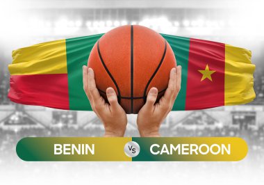Benin Kamerun 'a karşı milli basketbol takımları basket topu yarışma kupası konsepti imajı