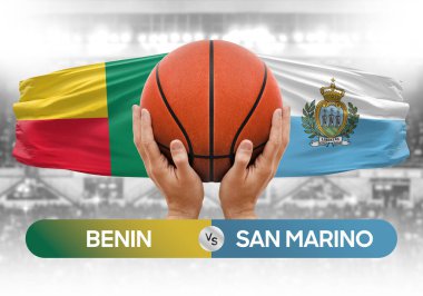 Benin, San Marino milli basketbol takımlarına karşı basketbol topu yarışma kupası konsepti