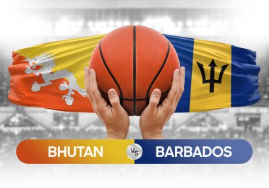 Butan Barbados 'a karşı milli basketbol takımları basketbol topu yarışma kupası konsepti