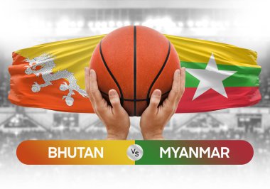 Butan, Myanmar Millî Basketbol Takımı 'na karşı basketbol topu yarışma kupası konsepti