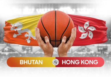 Bhutan Hong Kong milli basketbol takımlarına karşı basketbol topu yarışma kupası konsepti