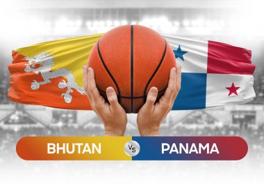 Butan Panama milli basketbol takımlarına karşı basketbol topu yarışma kupası konsepti