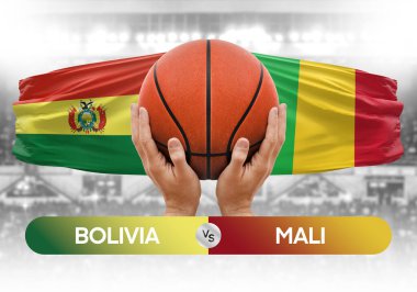 Bolivya Mali milli basketbol takımlarına karşı basketbol topu yarışma kupası konsepti