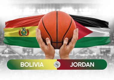 Bolivya, Jordan ulusal basketbol takımlarına karşı basketbol topu yarışma kupası konsepti imajı