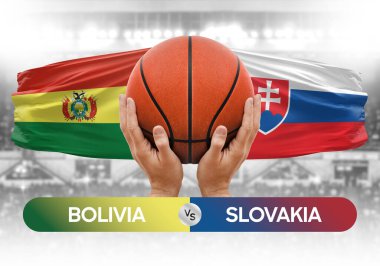 Bolivya Slovakya 'ya karşı milli basketbol takımları basketbol maçı kupası konsepti