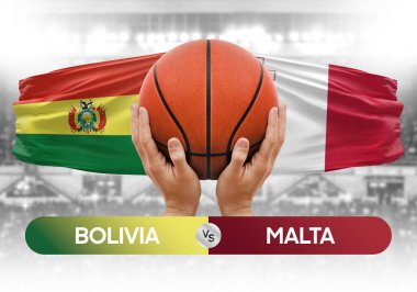 Bolivya Malta milli basketbol takımlarına karşı basketbol topu yarışma kupası konsepti