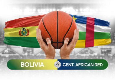 Bolivya Orta Afrika Cumhuriyeti milli basketbol takımlarına karşı basketbol topu yarışma kupası konsepti