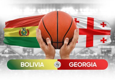 Bolivya, Gürcistan milli basketbol takımlarına karşı basketbol topu yarışma kupası konsepti