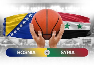 Bosna-Suriye milli basketbol takımları basketbol topu yarışma kupası konsepti imajı