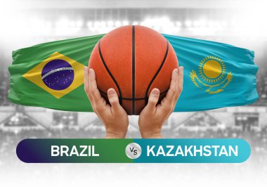 Brezilya Kazakistan milli basketbol takımlarına karşı basketbol topu yarışma kupası konsepti imajı