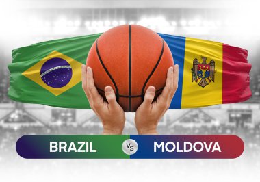 Brezilya Moldova milli basketbol takımlarına karşı basketbol topu yarışma kupası konsepti imajı