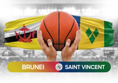 Brunei, Saint Vincent Grenadines 'e karşı milli basketbol takımları basketbol topu yarışma kupası konsepti