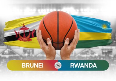 Brunei, Ruanda 'ya karşı milli basketbol takımları basketbol topu yarışma kupası konsepti imajı