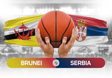 Brunei Sırbistan milli basketbol takımlarına karşı basketbol topu yarışma kupası konsepti imajı