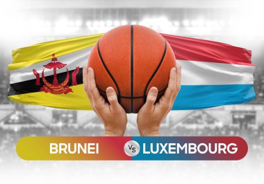 Brunei, Lüksemburg Milli Basketbol Takımı 'na karşı basketbol topu yarışma kupası konsepti