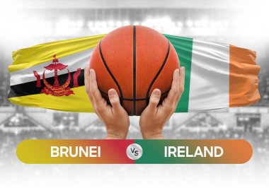 Brunei, İrlanda milli basketbol takımlarına karşı basketbol topu yarışma kupası konsepti