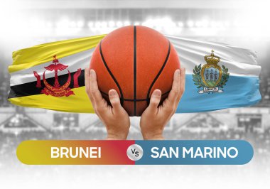 Brunei, San Marino milli basketbol takımlarına karşı basketbol topu yarışma kupası konsepti