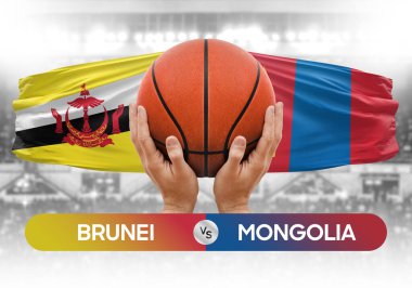 Brunei Moğolistan milli basketbol takımlarına karşı basketbol topu yarışma kupası konsepti