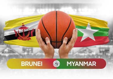 Brunei, Myanmar Millî Basketbol Takımı 'na karşı basketbol topu yarışma kupası konsepti