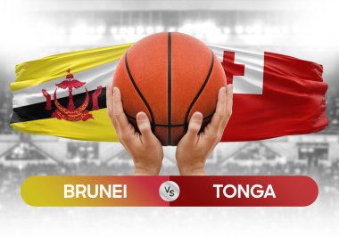 Brunei, Tonga milli basketbol takımlarına karşı basketbol topu yarışma kupası konsepti