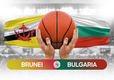 Brunei, Bulgaristan milli basketbol takımlarına karşı basketbol topu yarışma kupası konsepti imajı