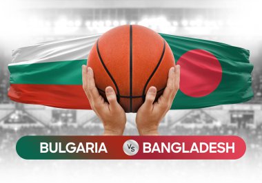 Bulgaristan Bangladeş milli basketbol takımlarına karşı basketbol topu yarışma kupası konsepti