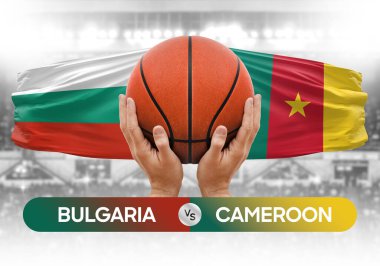 Bulgaristan Kamerun milli basketbol takımlarına karşı basketbol topu yarışma kupası konsepti imajı