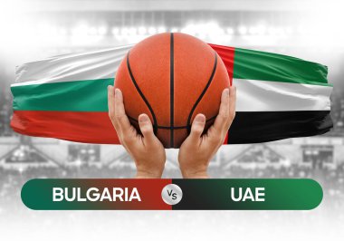 Bulgaristan BAE milli basketbol takımlarına karşı basketbol topu yarışma kupası konsepti imajı