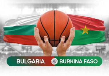 Bulgaristan Burkina Faso milli basketbol takımlarına karşı basketbol topu yarışma kupası konsepti imajı