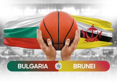Bulgaristan Brunei milli basketbol takımlarına karşı basketbol topu yarışma kupası konsepti