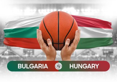 Bulgaristan Macaristan milli basketbol takımlarına karşı basketbol topu yarışma kupası konsepti imajı