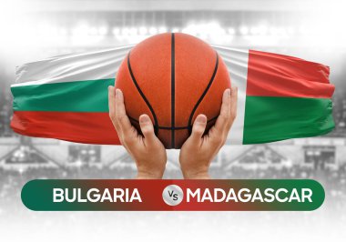 Bulgaristan Madagaskar milli basketbol takımlarına karşı basketbol topu yarışma kupası konsepti imajı