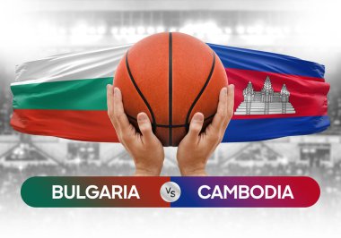 Bulgaristan Kamboçya milli basketbol takımlarına karşı basketbol topu yarışma kupası konsepti