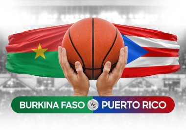 Burkina Faso, Porto Riko milli basketbol takımlarına karşı basketbol topu yarışma kupası konsepti imajı