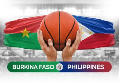 Burkina Faso Filipinler 'e karşı milli basketbol takımları basketbol topu yarışma kupası konsepti