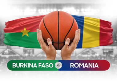 Burkina Faso Romanya milli basketbol takımlarına karşı basketbol maçı kupası konsepti imajı