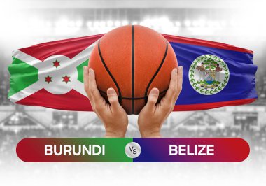 Burundi, Belize 'ye karşı milli basketbol takımları basketbol topu yarışma kupası konsepti imajı