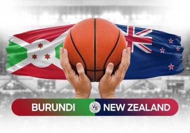 Burundi, Yeni Zelanda 'ya karşı milli basketbol takımları basketbol topu yarışma kupası konsepti imajı