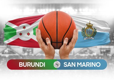 Burundi, San Marino milli basketbol takımlarına karşı basketbol topu yarışma kupası konsepti imajı