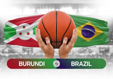 Burundi Brezilya milli basketbol takımlarına karşı basketbol topu yarışma kupası konsepti imajı