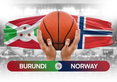 Burundi Norveç milli basketbol takımlarına karşı basketbol topu yarışma kupası konsepti