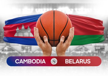 Kamboçya 'ya karşı Belarus Milli Basketbol Takımı basketbol topu yarışma kupası konsepti