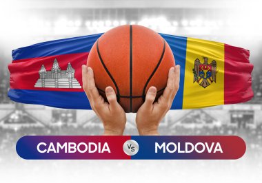Kamboçya, Moldova milli basketbol takımlarına karşı basketbol topu yarışma kupası konsepti imajı