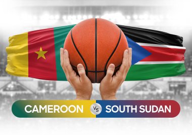 Kamerun, Güney Sudan milli basketbol takımlarına karşı basket topu yarışma kupası konsepti