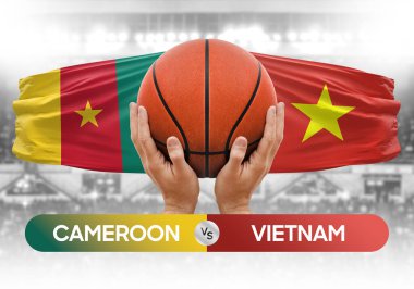 Kamerun, Vietnam milli basketbol takımlarına karşı basket topu yarışma kupası konsepti imajı