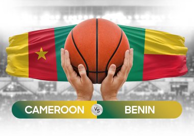 Kamerun, Benin Millî Basketbol Takımı 'na karşı basketbol topu yarışma kupası konsepti